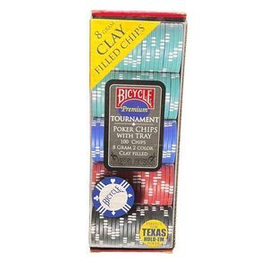 Bicycle Premium Tournament Poker Chips Tray 100 Count 8 Gram Clay Filled NEW